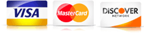 Major credit cards, Visa, Mastercard and Discover